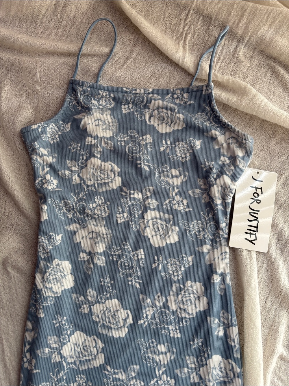 Blue Floral Ribbed Maxi Dress